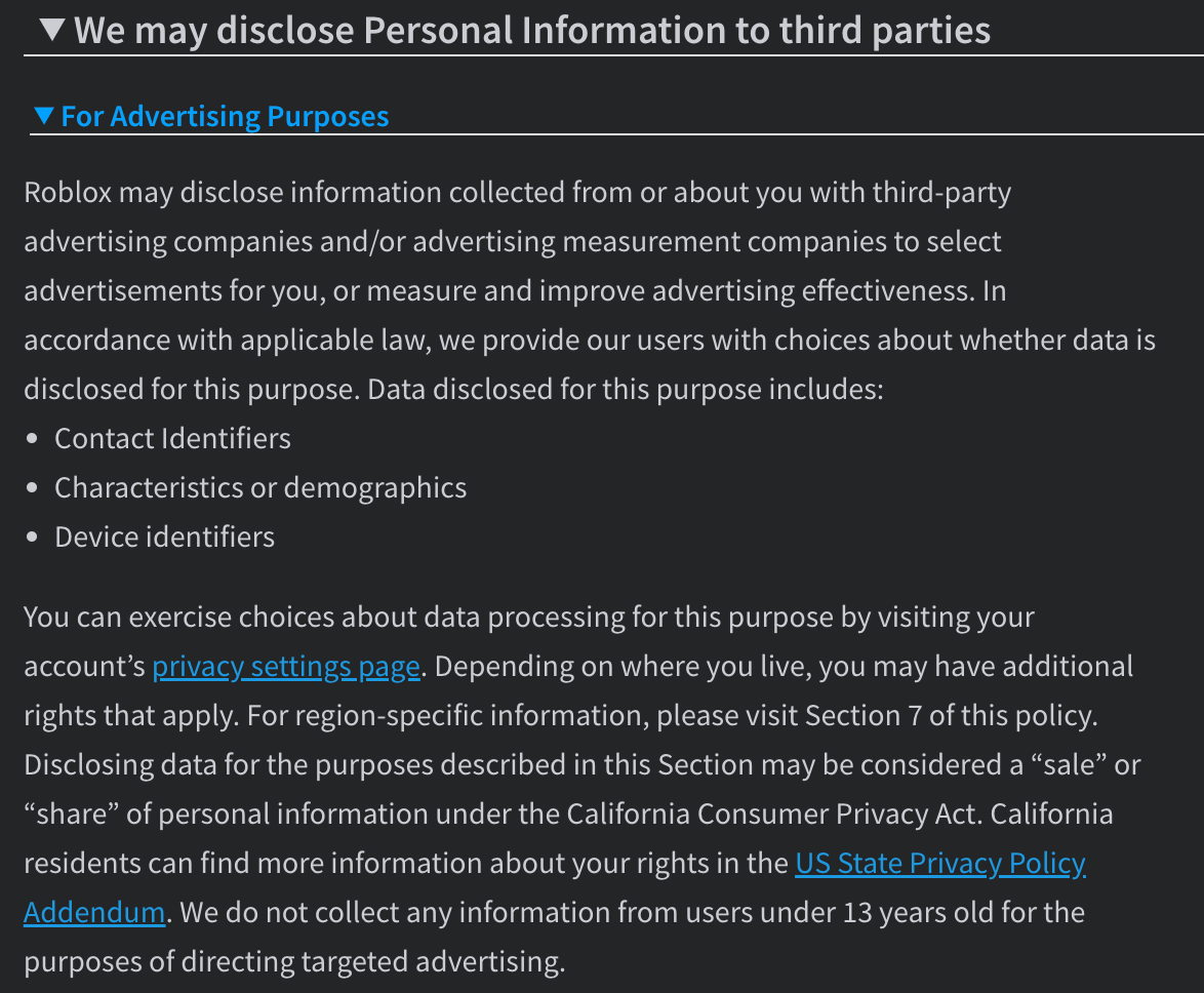 roblox privacy policy clause